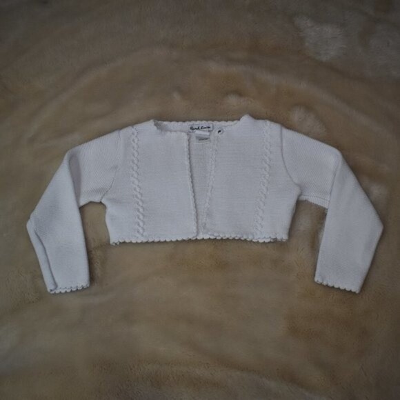 Little Girls Cardigan Sweater White Cotton Knit Cropped - Picture 1 of 7